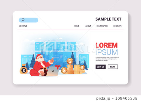 santa claus in red costume analyzing financial data on charts and graphs planning report market analysis accounting happy new year merry christmas 109405538