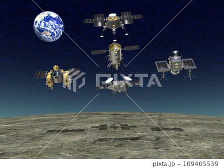 月面へ向かう　日本や各国の探査機などの競争イメージ(3DCG) 109405539