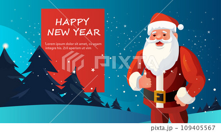 santa claus in red costume and hat with thumb up hand gesture christmas eve holiday happy new year celebration template 109405567
