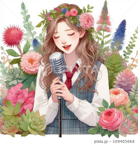 植物と共に歌う女性 109405668