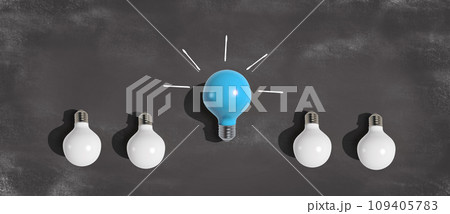 One out unique idea light bulb - Flat lay 109405783