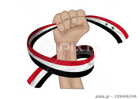 3D Flag on ribbon in hand 109406249