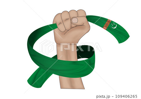 3D Flag on ribbon in hand 3D Flag on ribbon in hand 109406265