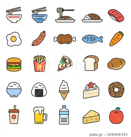 食べ物のアイコン（線画カラー）のイラストセット 109406395