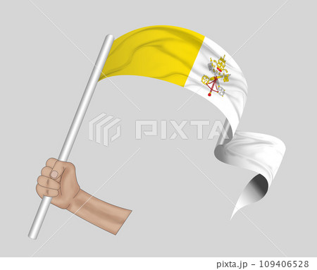 3D Flag on ribbon in hand 3D Flag on ribbon in hand 109406528