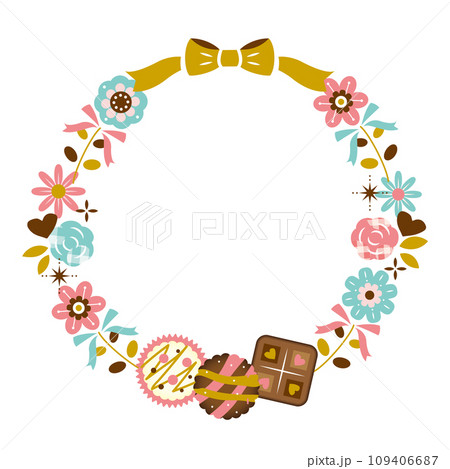 チョコや花を散りばめたバレンタインのフレーム 109406687