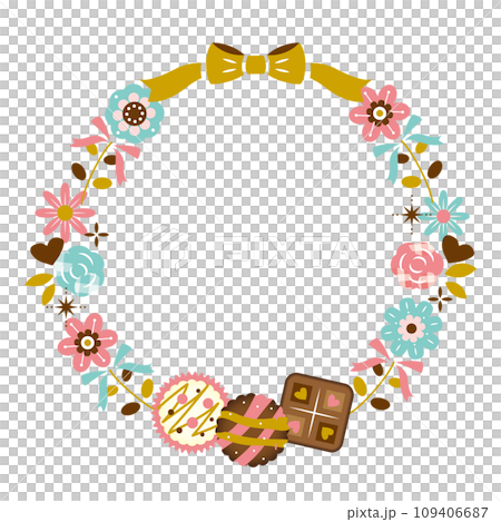 チョコや花を散りばめたバレンタインのフレーム 109406687
