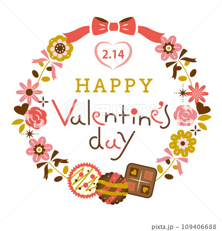 チョコや花を散りばめたバレンタインのタイトル 109406688