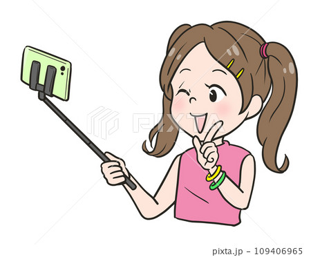 自撮りする女の子（上半身）カラー 109406965