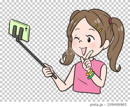 自撮りする女の子（上半身）カラー 109406965