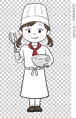 パティシエ体験する女の子(全身)肌色白 パティシエ体験する女の子(全身)肌色白 109406970