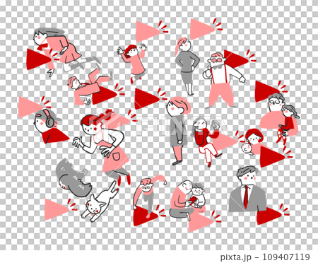 按或點選播放按鈕的人設定插圖素材 按或點選播放按鈕的人設定插圖素材 109407119