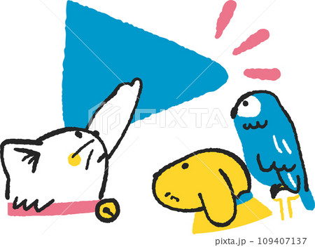 再生ボタンを押すかわいいペットたち　イラスト素材 109407137