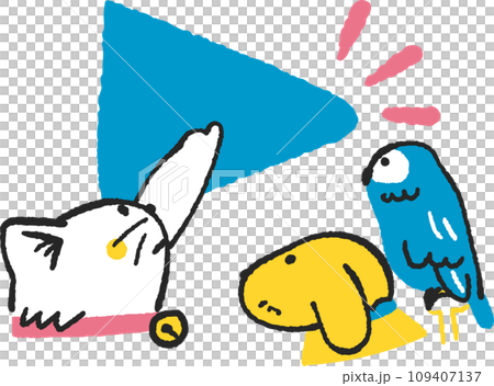 再生ボタンを押すかわいいペットたち　イラスト素材 109407137