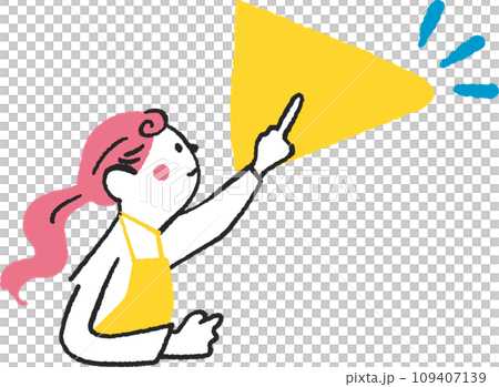 Illustration material of a woman wearing an apron pressing the play button 109407139
