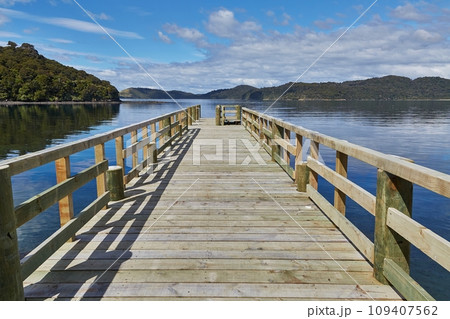 Wooden pier in a sea bay Wooden pier in a sea bay 109407562