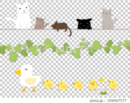 Cat and duck illustration ④ White background Cat and duck illustration ④ White background 109407577