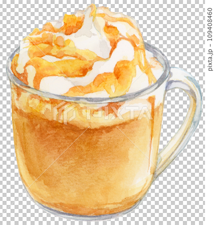 アイスキャラメルラテ　水彩画イラスト 109408460