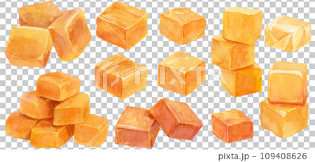 各種焦糖材料的集合,水彩插圖 各種焦糖材料的集合,水彩插圖 109408626