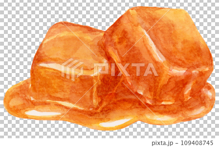 Two melting caramels watercolor illustration dark color 109408745