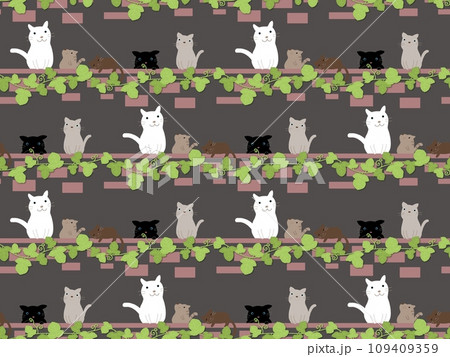 ネコのシームレスパターン　D-1  白バック 109409359
