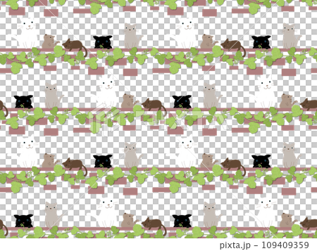 ネコのシームレスパターン　D-1  白バック 109409359