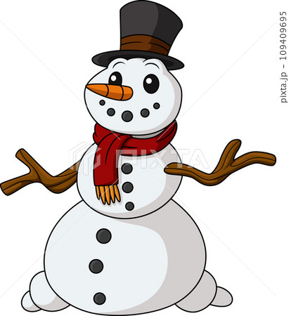 Cute snowman cartoon wearing a hat and scarf Cute snowman cartoon wearing a hat and scarf 109409695