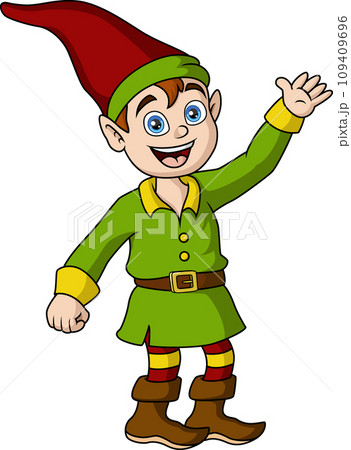 Cute christmas elf cartoon waving hand 109409696