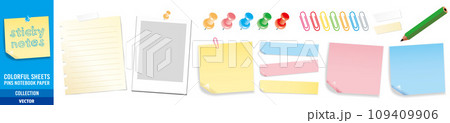 Sticky notes, Push pin, Vintage memo, Paper remind Sticky notes, Push pin, Vintage memo, Paper remind 109409906