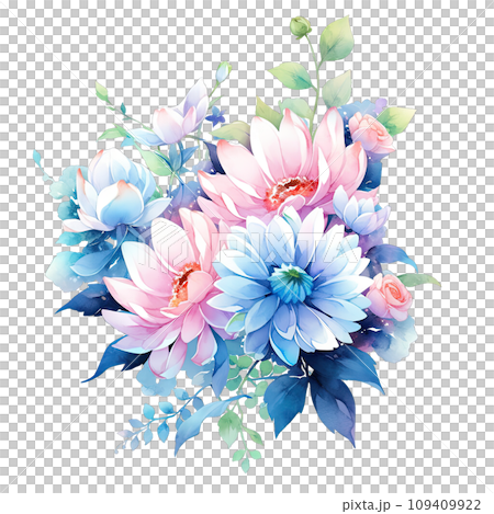 Watercolor painting of blue and pink flowers in spring Watercolor painting of blue and pink flowers in spring 109409922