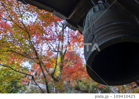 秋の京都 永観堂(禅林寺) 回廊にある梵鐘と紅葉 秋の京都 永観堂(禅林寺) 回廊にある梵鐘と紅葉 109410425