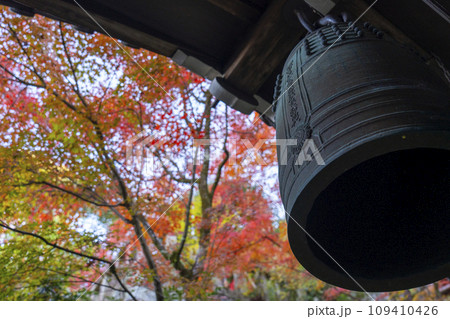 秋の京都　永観堂（禅林寺）　回廊にある梵鐘と紅葉 109410426