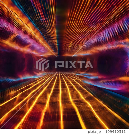 AI-generated content. A digital illustration of colorful lights in a futuristic tunnel. AI-generated content. A digital illustration of colorful lights in a futuristic tunnel. 109410511