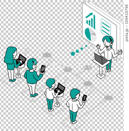 ウェビナー・オンライン講習会・説明会のイメージイラスト（緑） 109410798