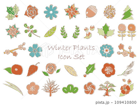 冬の植物のアイコンセット ふんわり線画(訂正版) 冬の植物のアイコンセット ふんわり線画(訂正版) 109410800