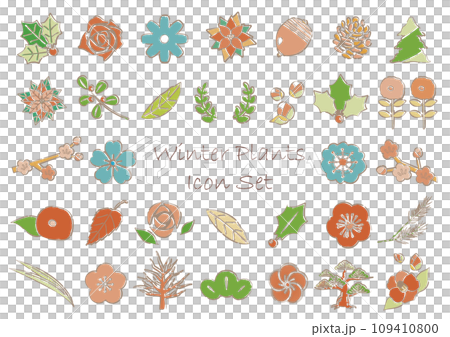 Winter plant icon set - soft line drawing (revised version) 109410800