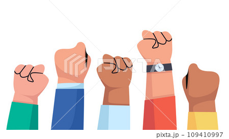Group of fists raised up in air vector illustration Group of fists raised up in air vector illustration 109410997