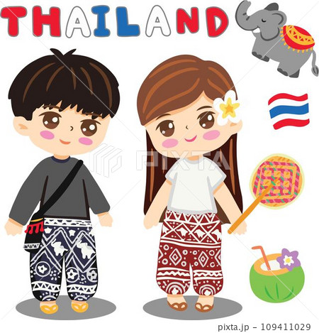 Thailand children dress Thai culture in Southeast Asia element 109411029