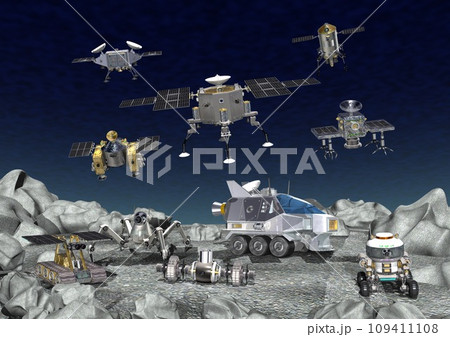 未知の惑星 衛星などを探索 調査する 探査機 探査ロボット 探査車など(3DCGイメージ) 未知の惑星 衛星などを探索 調査する 探査機 探査ロボット 探査車など(3DCGイメージ) 109411108