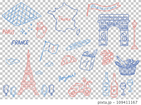 受法國啟發的時尚手繪線條畫插圖符號集 109411167