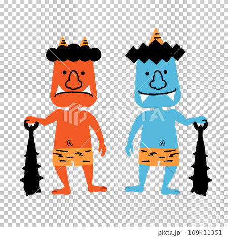 節分紅魔鬼與藍魔鬼插畫素材 節分紅魔鬼與藍魔鬼插畫素材 109411351