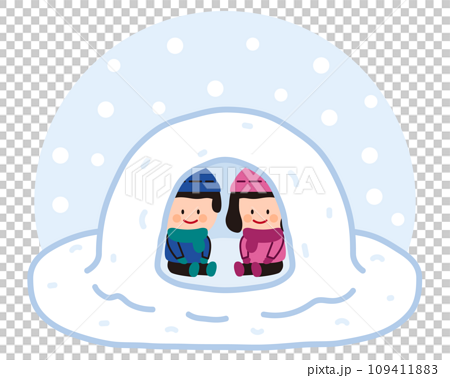 雪の日にかまくらで遊ぶ子供達のイラスト 109411883