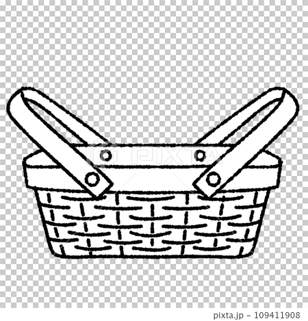 手描きの木のかご、ピクニックバスケットのイラスト素材 手描きの木のかご、ピクニックバスケットのイラスト素材 109411908