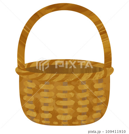 水彩風_木のかご、ピクニックバスケットのイラスト素材 109411910