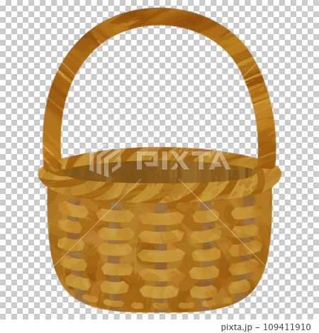 水彩風_木のかご、ピクニックバスケットのイラスト素材 109411910