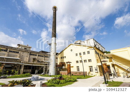 Pingtung, Taiwan- April 29, 2022: View of the Pingtung 1936 Tobacco Culture Base (PT1936), Taiwan. It is the former Pingtung Cigarette Factory established in 1936 during the Japanese rule. 109412327
