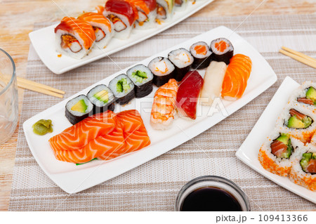Sushi set with maki rolls and nigiri 109413366