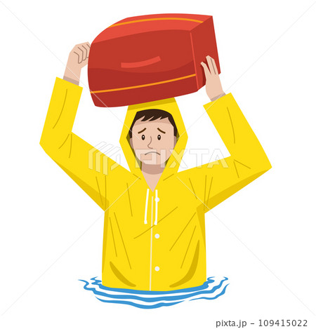 Man walks through the flood waters illustration 109415022