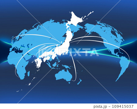 青い半球面の世界地図と日本地図のビジネス関係 109415037