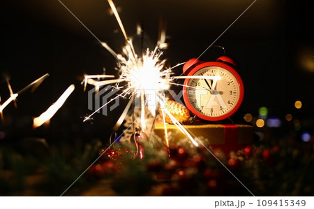 Red clock show midnight countdown. 109415349
